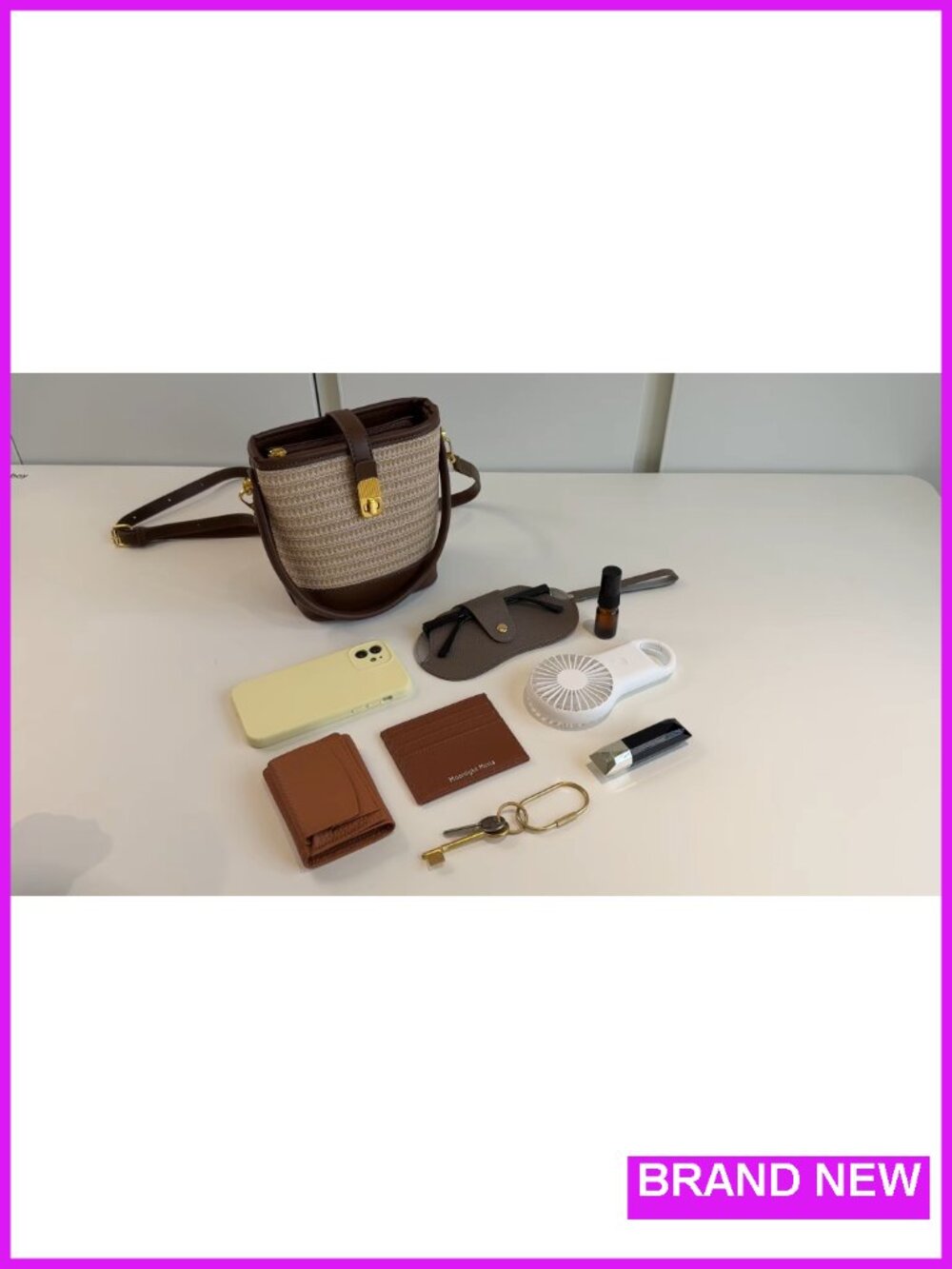 Natural Straw Crossbody Bag Small Top Handle Purse with Twist Lock Woven Summer - Picture 6 of 6